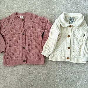 Bundle Set Kids Knit Cardigan Set - Mauve & Ivory